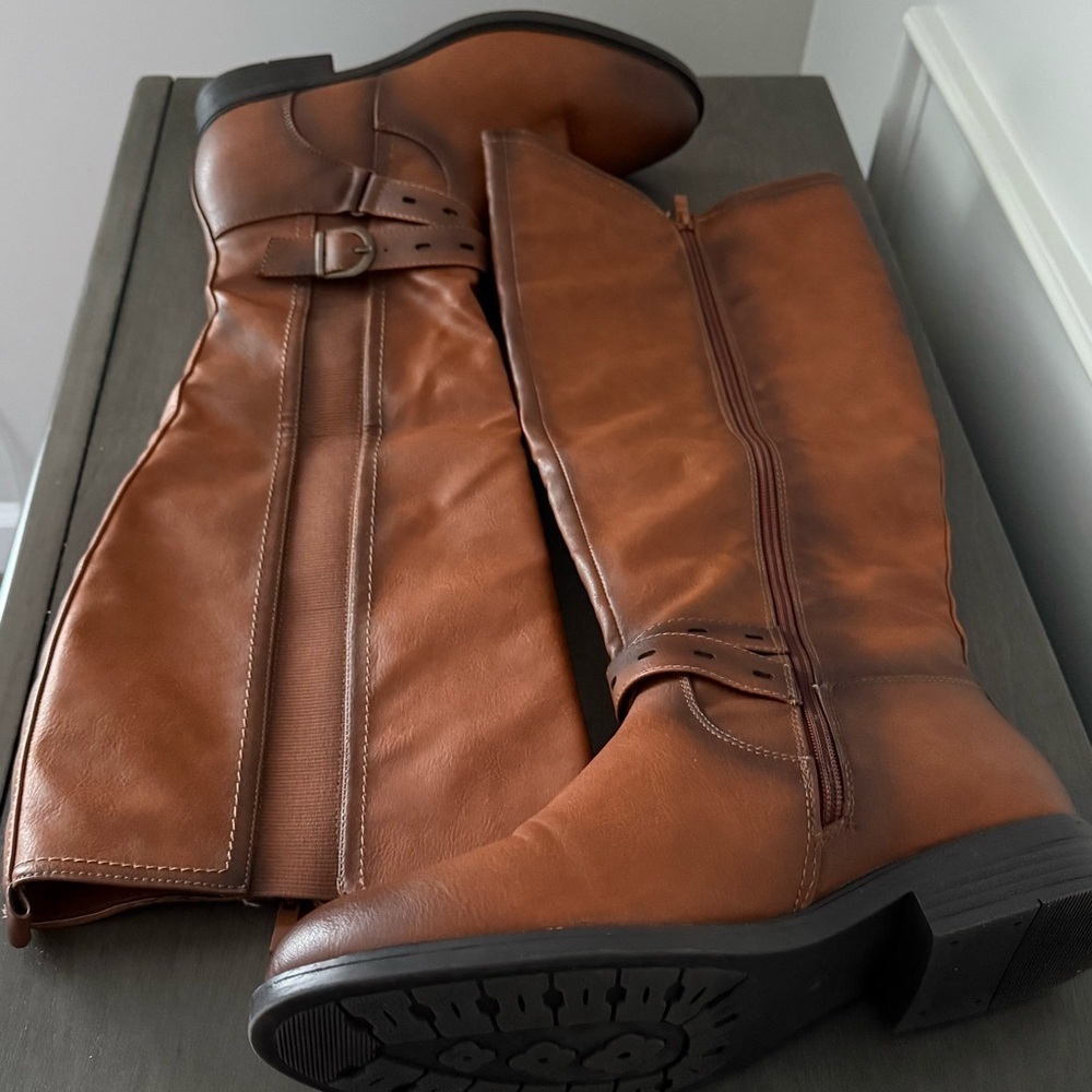 De Blossom Cognac Leather Knee-High Boots Size 9 - Picture 8 of 12